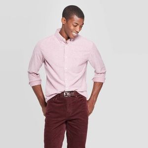 Men’s Long Sleeve Button-Down Slim Fit Burgundy